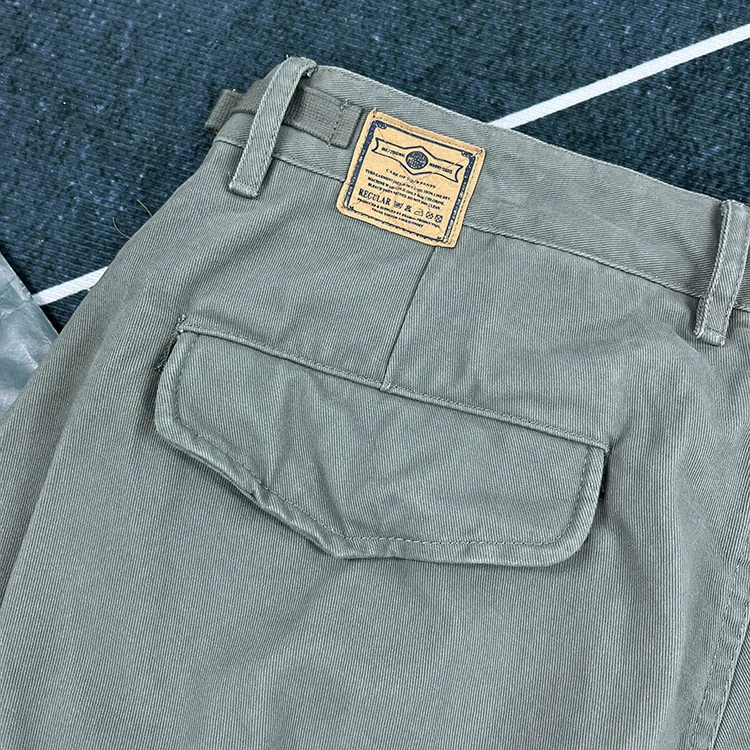 Men's Heavyweight 100% Cotton American Vintage Washed Cargo Shorts Summer Japanese Streetwear Multi-Pocket Mid-Length Workwear