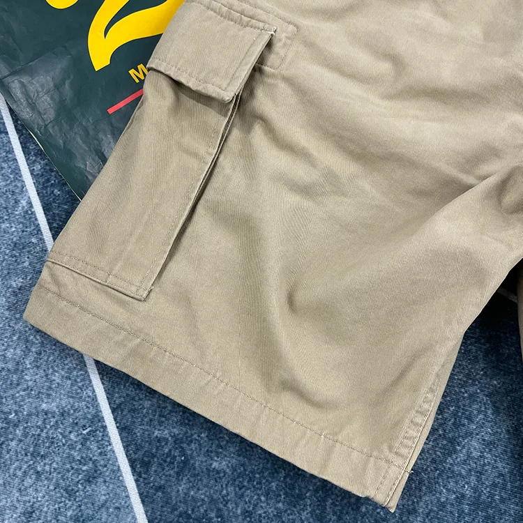 Men's Heavyweight 100% Cotton American Vintage Washed Cargo Shorts Summer Japanese Streetwear Multi-Pocket Mid-Length Workwear