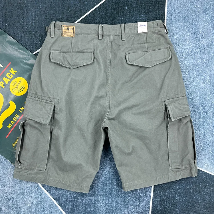 Men's Heavyweight 100% Cotton American Vintage Washed Cargo Shorts Summer Japanese Streetwear Multi-Pocket Mid-Length Workwear
