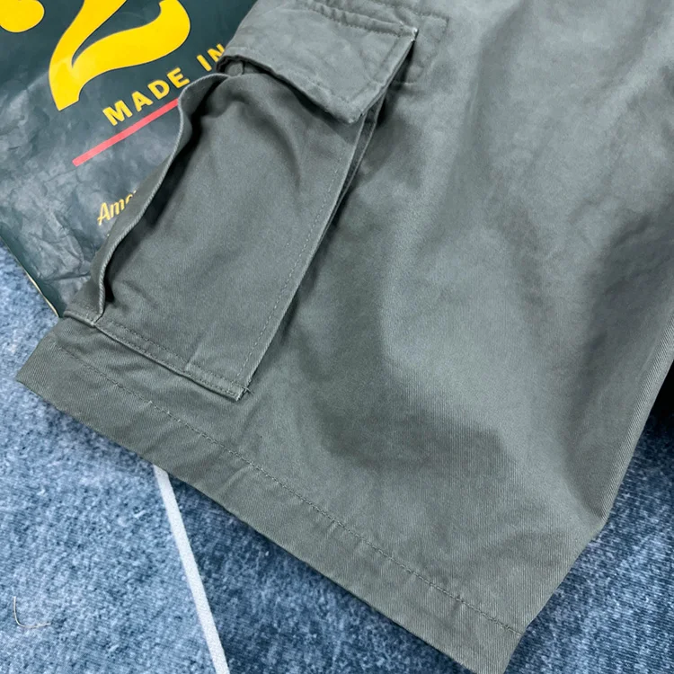 Men's Heavyweight 100% Cotton American Vintage Washed Cargo Shorts Summer Japanese Streetwear Multi-Pocket Mid-Length Workwear