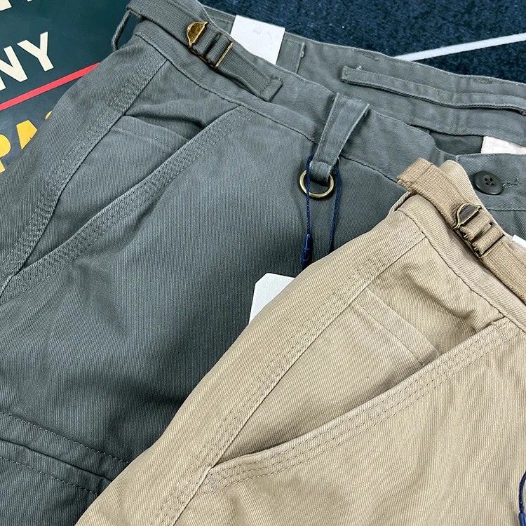 Men's Heavyweight 100% Cotton American Vintage Washed Cargo Shorts Summer Japanese Streetwear Multi-Pocket Mid-Length Workwear