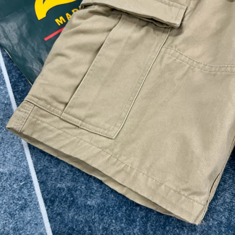 Men's Heavyweight 100% Cotton American Vintage Washed Cargo Shorts Summer Japanese Streetwear Multi-Pocket Mid-Length Workwear
