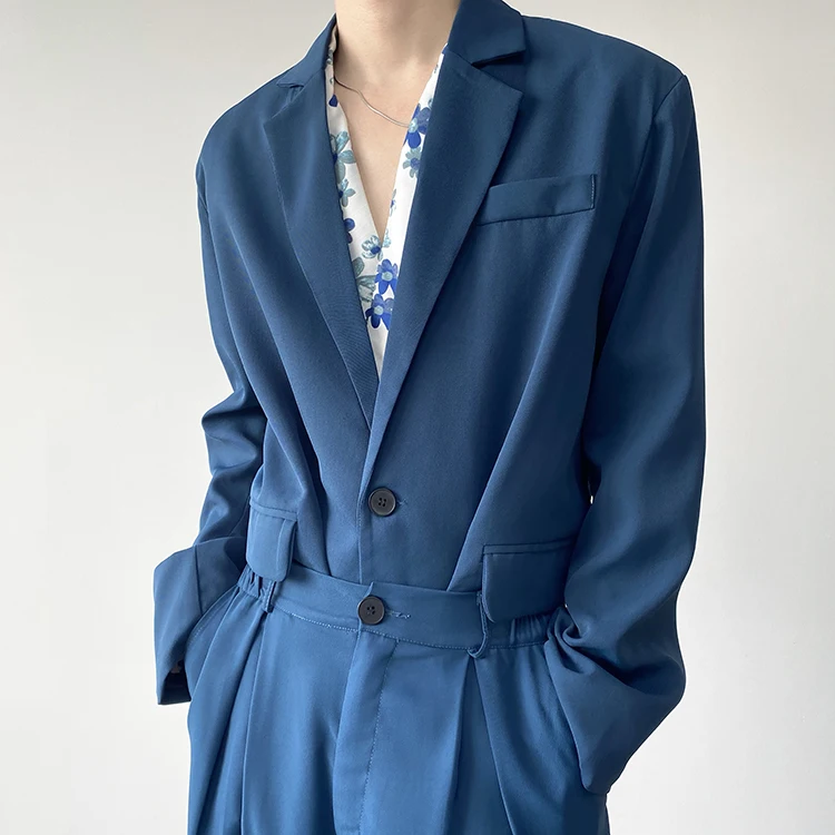 Blazer Men Korean Style Vintage Fashion Casual Loose Simple Blue Blazer Suit Coat Man Streetwear Office Trend Blazer Jacket