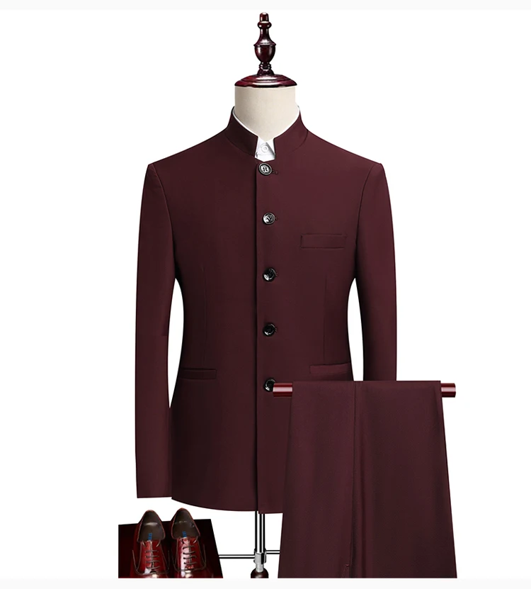 Suit (Blazer+ Pants) Men's Fashion Gentleman Business Outdoor Standing Collar Gentleman Wedding Work Slim Casual MAO Suit