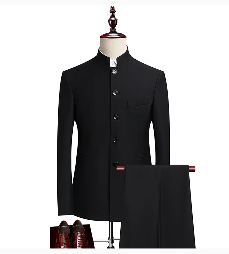 Suit (Blazer+ Pants) Men's Fashion Gentleman Business Outdoor Standing Collar Gentleman Wedding Work Slim Casual MAO Suit