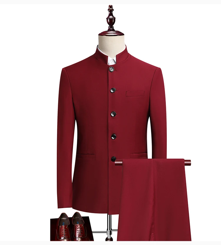Suit (Blazer+ Pants) Men's Fashion Gentleman Business Outdoor Standing Collar Gentleman Wedding Work Slim Casual MAO Suit