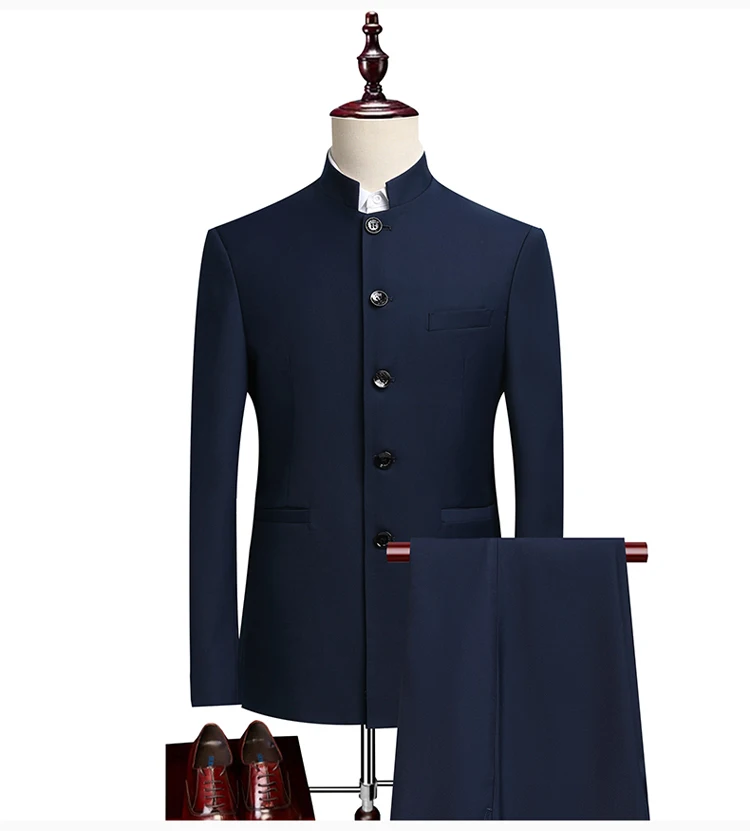 Suit (Blazer+ Pants) Men's Fashion Gentleman Business Outdoor Standing Collar Gentleman Wedding Work Slim Casual MAO Suit
