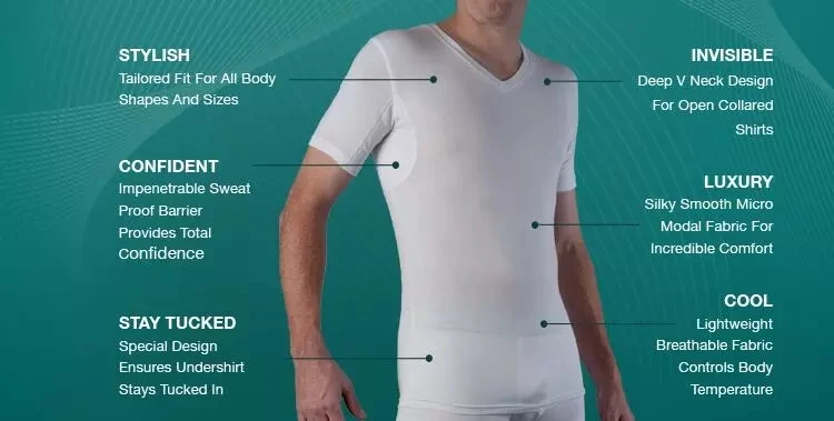 Anti Perspiration T Shirt Anti-Odor Moisture Anti Sweat Proof Resistant Underwear Undershirt For Men