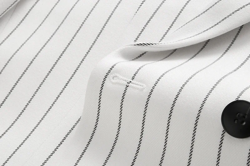Fashion Men Double Breasted Striped Suit 2 Piece Black / Wine Red Homme Business Social Wedding Party Blazers and Trousers