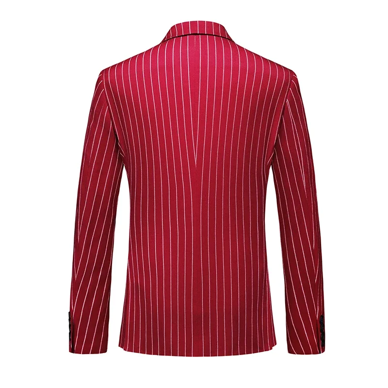 Fashion Men Double Breasted Striped Suit 2 Piece Black / Wine Red Homme Business Social Wedding Party Blazers and Trousers