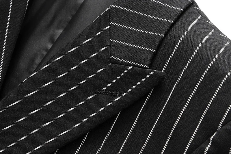 Fashion Men Double Breasted Striped Suit 2 Piece Black / Wine Red Homme Business Social Wedding Party Blazers and Trousers