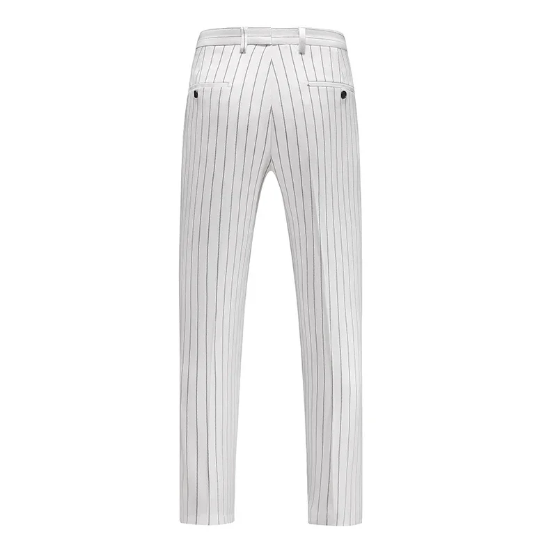 Fashion Men Double Breasted Striped Suit 2 Piece Black / Wine Red Homme Business Social Wedding Party Blazers and Trousers