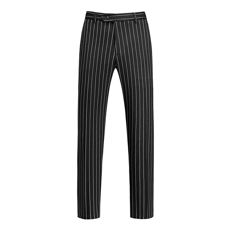Fashion Men Double Breasted Striped Suit 2 Piece Black / Wine Red Homme Business Social Wedding Party Blazers and Trousers