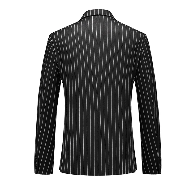 Fashion Men Double Breasted Striped Suit 2 Piece Black / Wine Red Homme Business Social Wedding Party Blazers and Trousers