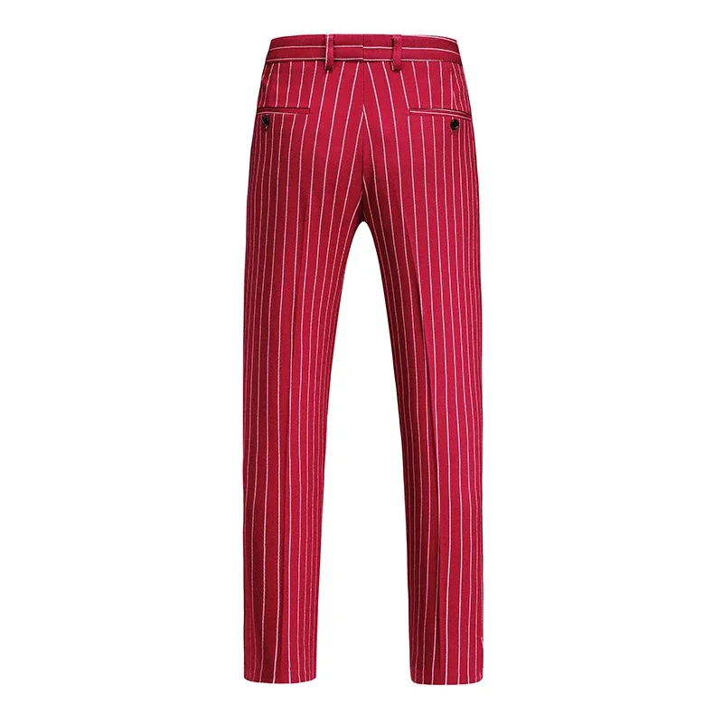 Fashion Men Double Breasted Striped Suit 2 Piece Black / Wine Red Homme Business Social Wedding Party Blazers and Trousers