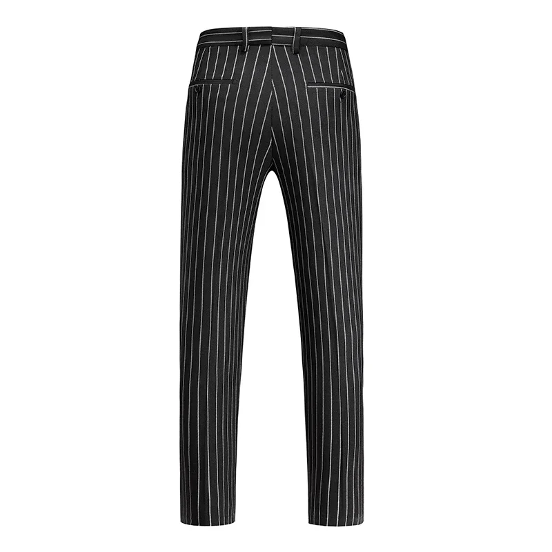 Fashion Men Double Breasted Striped Suit 2 Piece Black / Wine Red Homme Business Social Wedding Party Blazers and Trousers