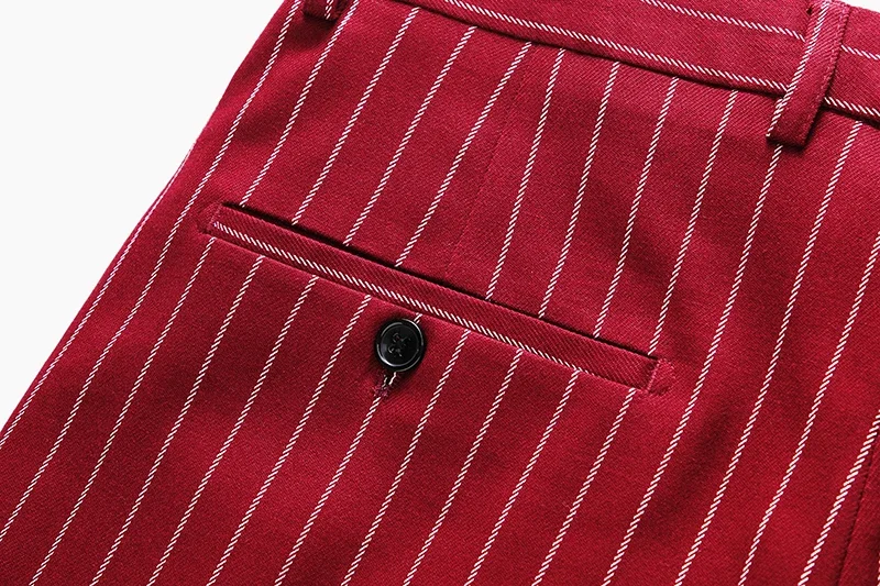 Fashion Men Double Breasted Striped Suit 2 Piece Black / Wine Red Homme Business Social Wedding Party Blazers and Trousers