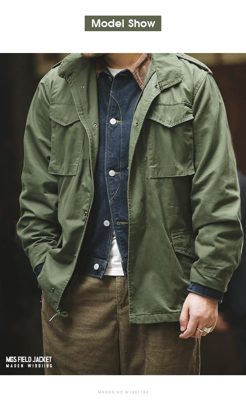 Maden M65 Vintage Coat Parka Cotton Standard Conventional Size Multi Pocket Slim Green Field Jacket for Men's Spring and  Autumn
