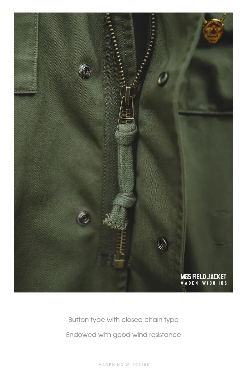Maden M65 Vintage Coat Parka Cotton Standard Conventional Size Multi Pocket Slim Green Field Jacket for Men's Spring and  Autumn