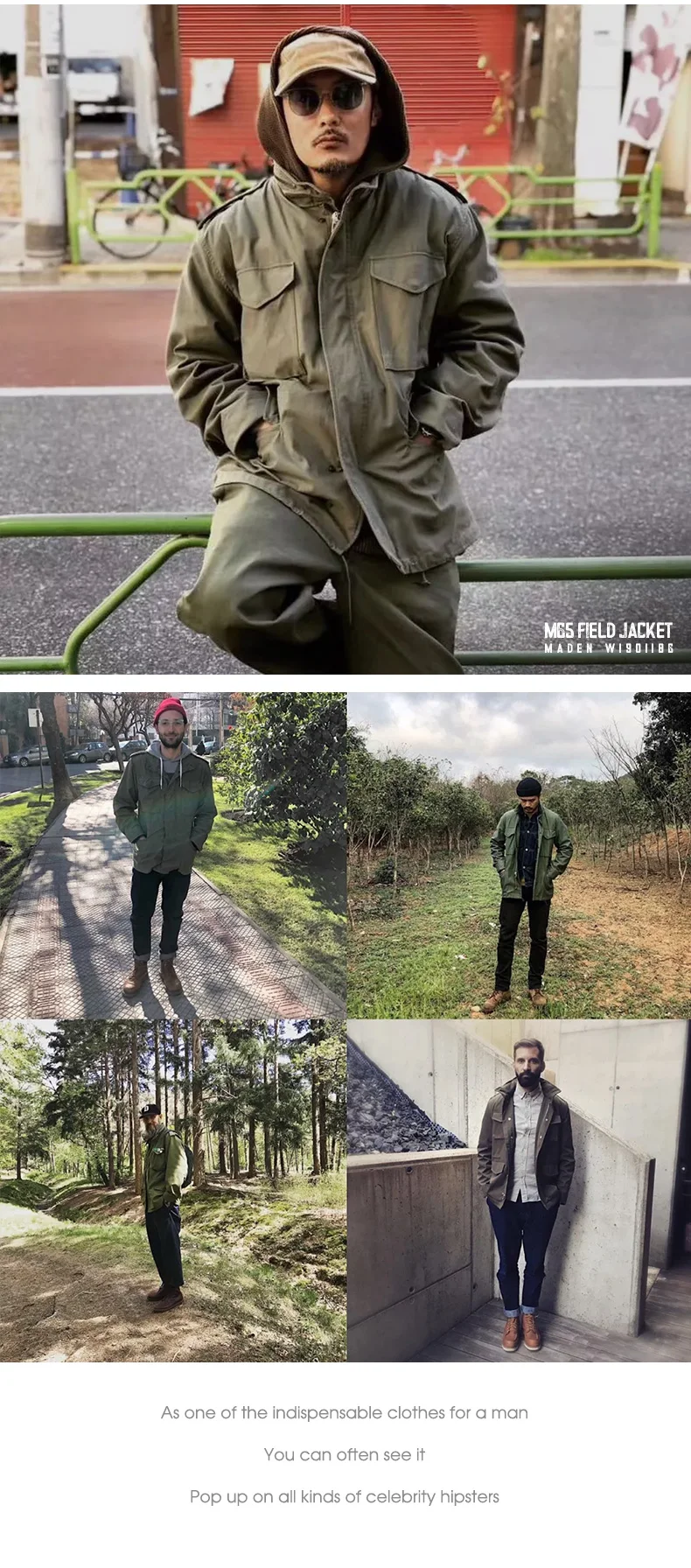 Maden M65 Vintage Coat Parka Cotton Standard Conventional Size Multi Pocket Slim Green Field Jacket for Men's Spring and  Autumn