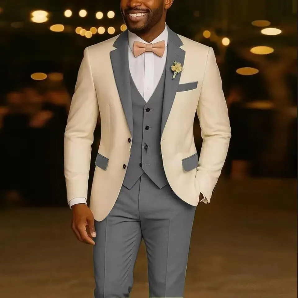 Wedding Men Suits 2 Pieces Notched Lapel Single Breasted Prom Suit for Man Tuxedo Slim Fit Blzer Jacket+Vest+Pants Customized