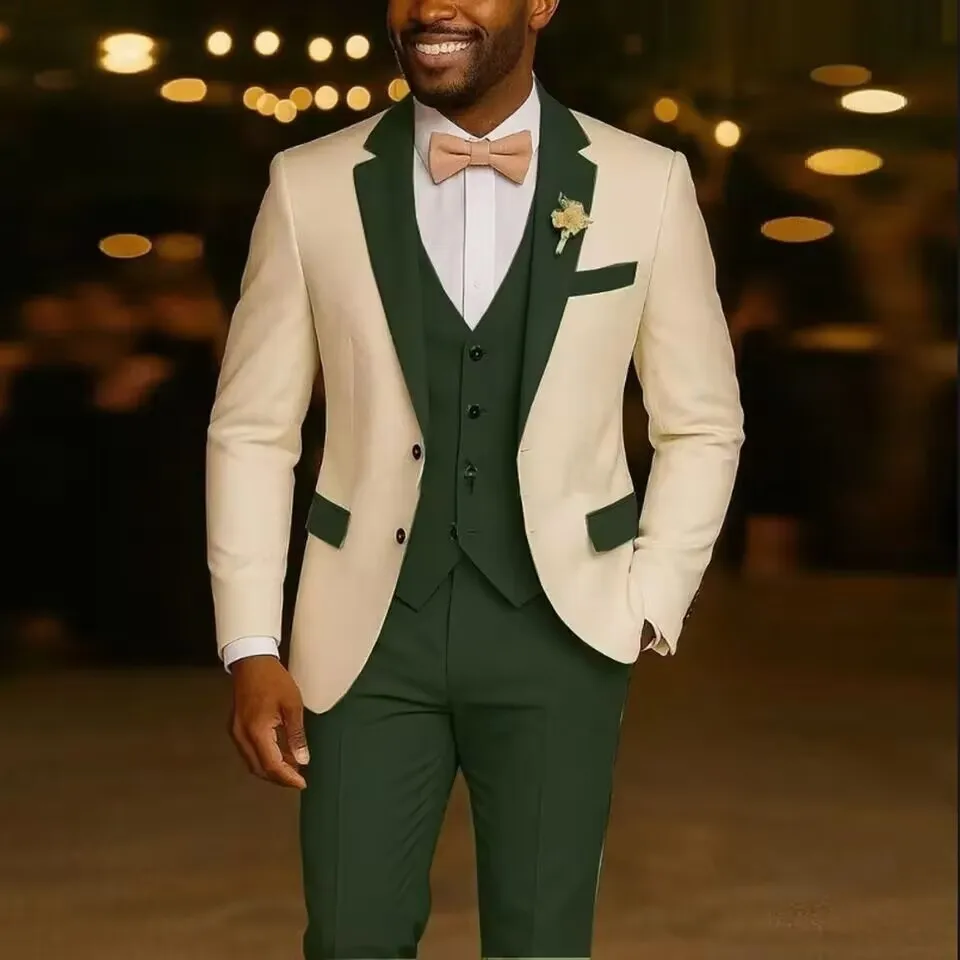 Wedding Men Suits 2 Pieces Notched Lapel Single Breasted Prom Suit for Man Tuxedo Slim Fit Blzer Jacket+Vest+Pants Customized