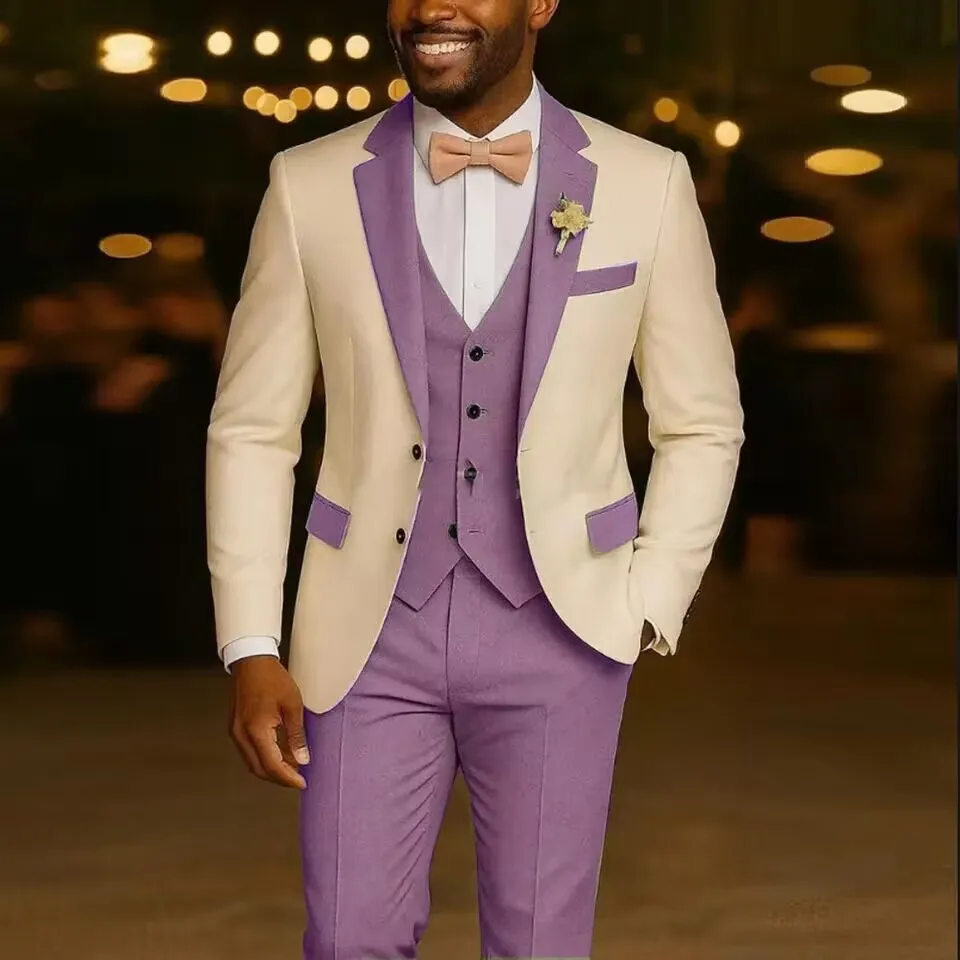 Wedding Men Suits 2 Pieces Notched Lapel Single Breasted Prom Suit for Man Tuxedo Slim Fit Blzer Jacket+Vest+Pants Customized