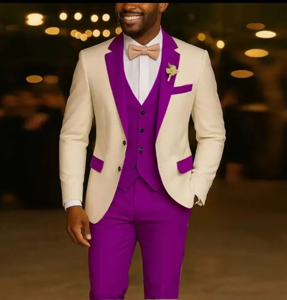 Wedding Men Suits 2 Pieces Notched Lapel Single Breasted Prom Suit for Man Tuxedo Slim Fit Blzer Jacket+Vest+Pants Customized