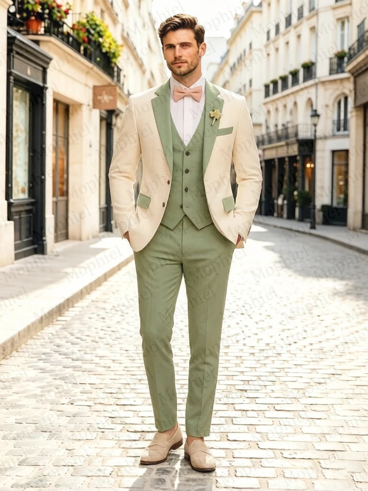 Wedding Men Suits 2 Pieces Notched Lapel Single Breasted Prom Suit for Man Tuxedo Slim Fit Blzer Jacket+Vest+Pants Customized