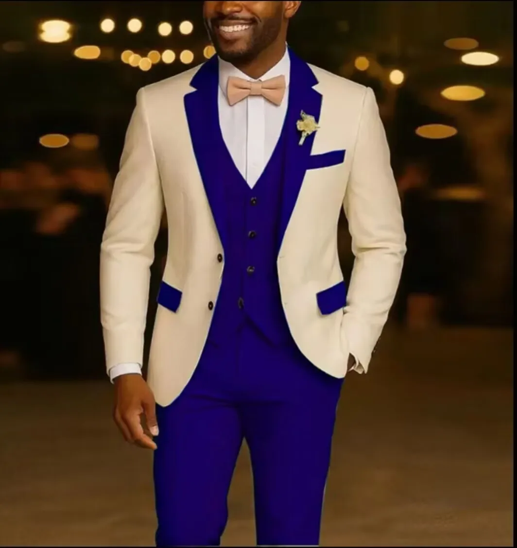 Wedding Men Suits 2 Pieces Notched Lapel Single Breasted Prom Suit for Man Tuxedo Slim Fit Blzer Jacket+Vest+Pants Customized