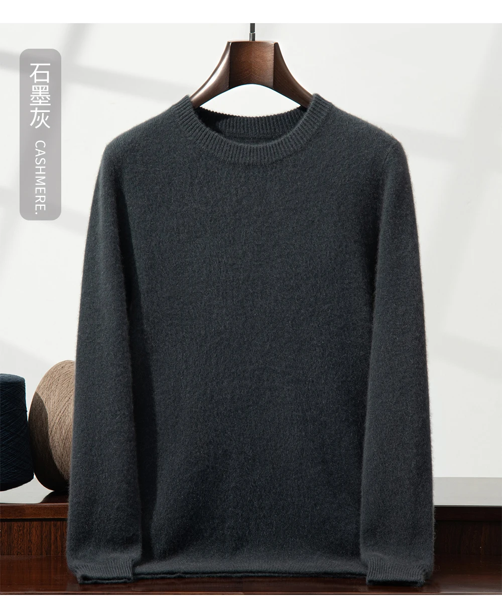 2025 New Autumn 100% Cashmere Sweaters Men O-Neck Knit Pullover Winter Thickened Long Sleeve Casual Tops Men's Bottoming Sweater