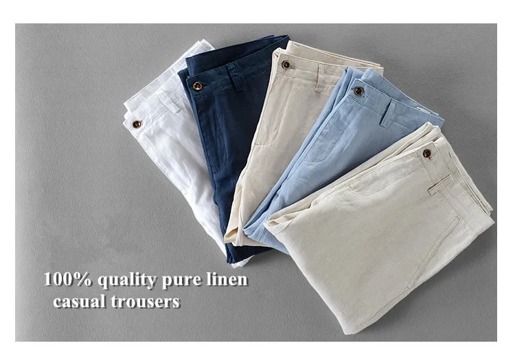 New Designer Pure Linen Fashion Brand Pants For Men Trousers Casual Business Solid Pantalon Hombre Pantalones 30-40 Size