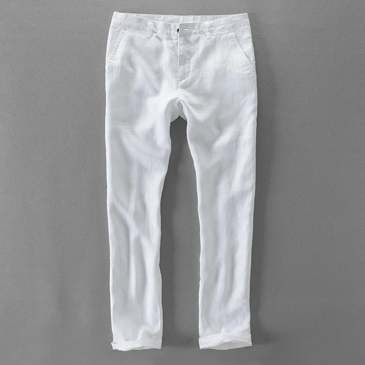 New Designer Pure Linen Fashion Brand Pants For Men Trousers Casual Business Solid Pantalon Hombre Pantalones 30-40 Size