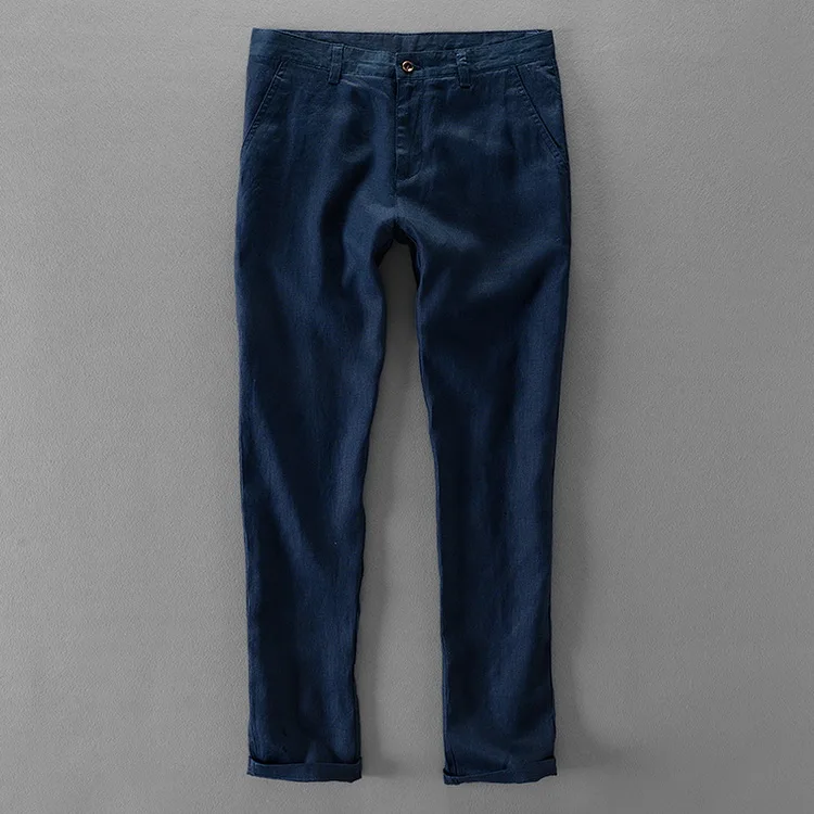 New Designer Pure Linen Fashion Brand Pants For Men Trousers Casual Business Solid Pantalon Hombre Pantalones 30-40 Size