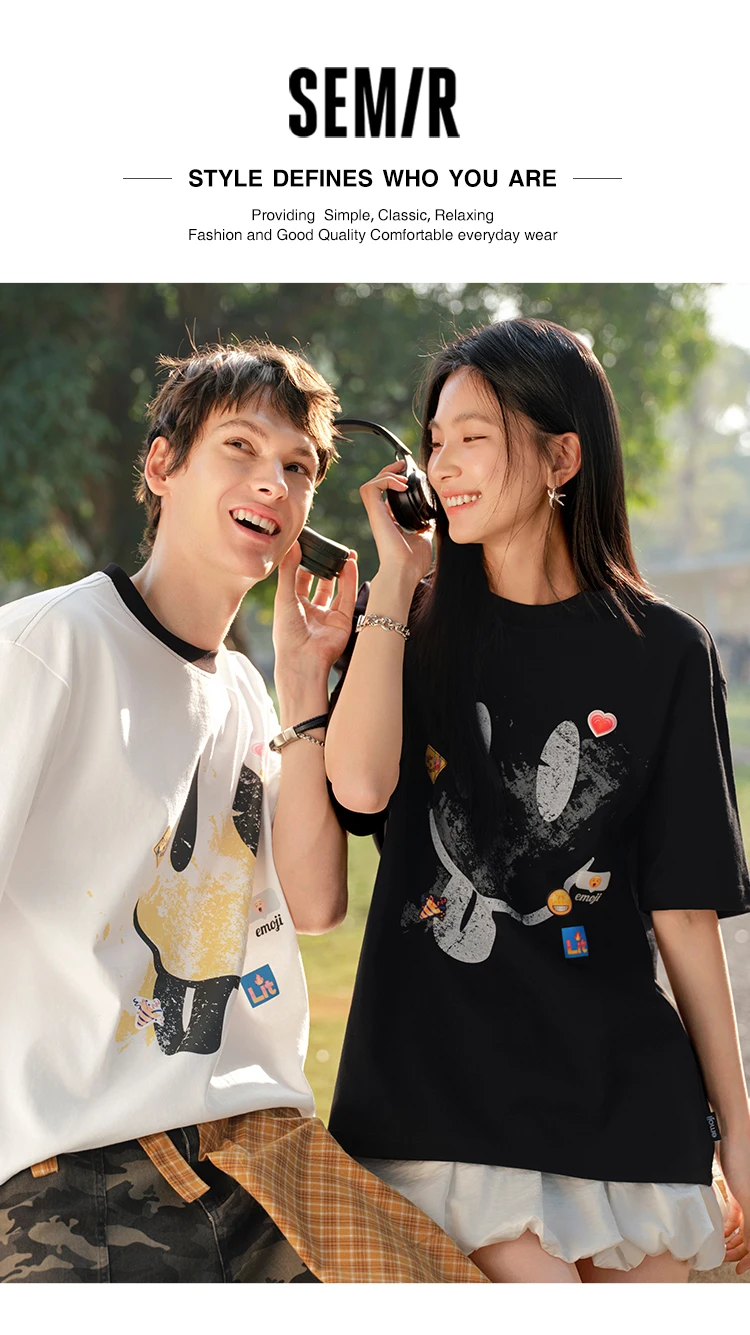 Semir Men Tshirt Cotton Printed Knit Casual Couple Style Fashion Top 2026 Summer Soft Breathable Daily Casual Wear Top