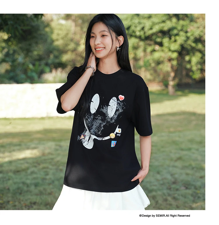 Semir Men Tshirt Cotton Printed Knit Casual Couple Style Fashion Top 2026 Summer Soft Breathable Daily Casual Wear Top