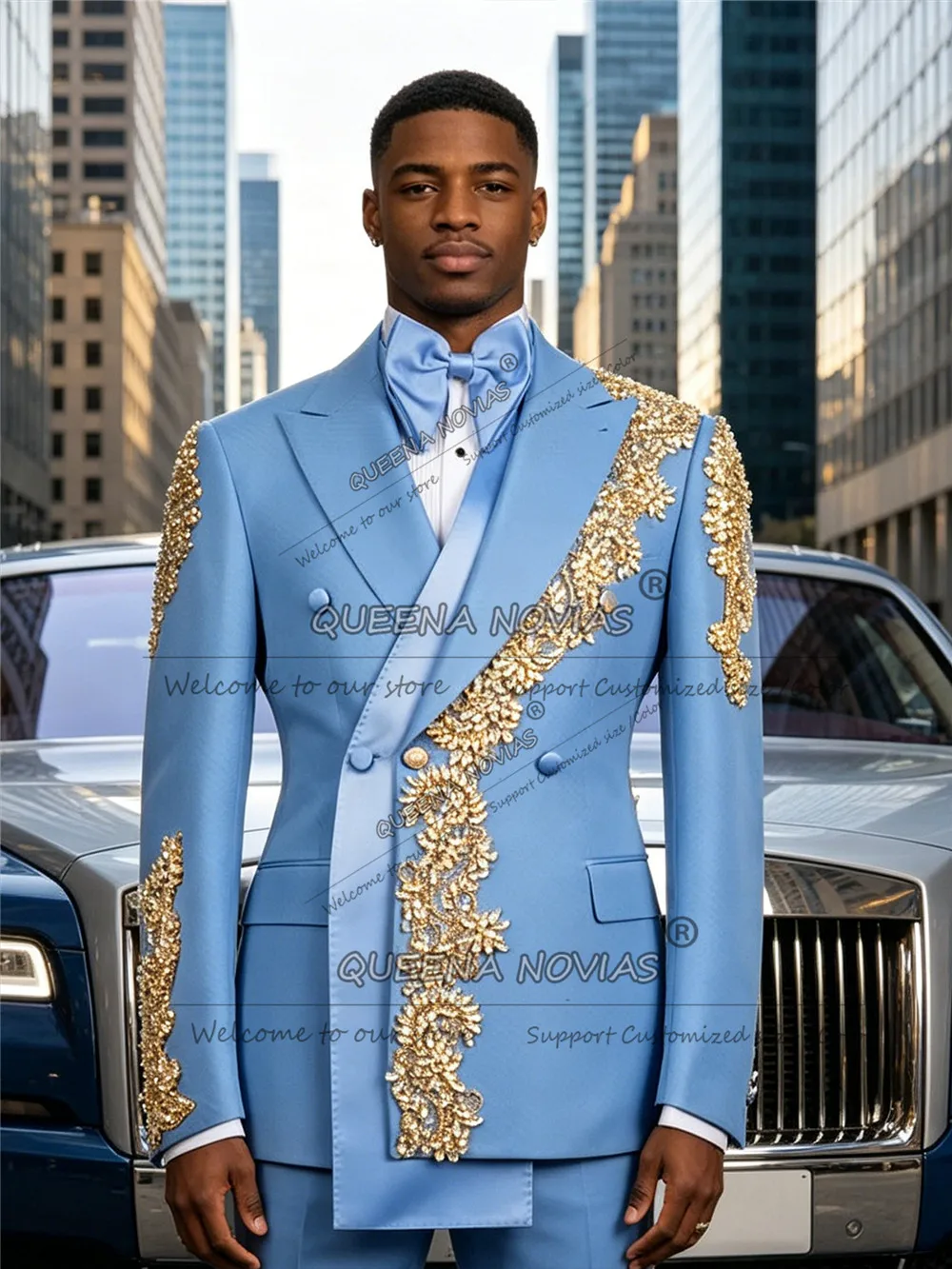 Luxury Men Suits Peaked Lapel Blazer 2 Pieces Set Tailor-Made Double Breasted Jacket Pants Customized Man Banquet Party Outfits