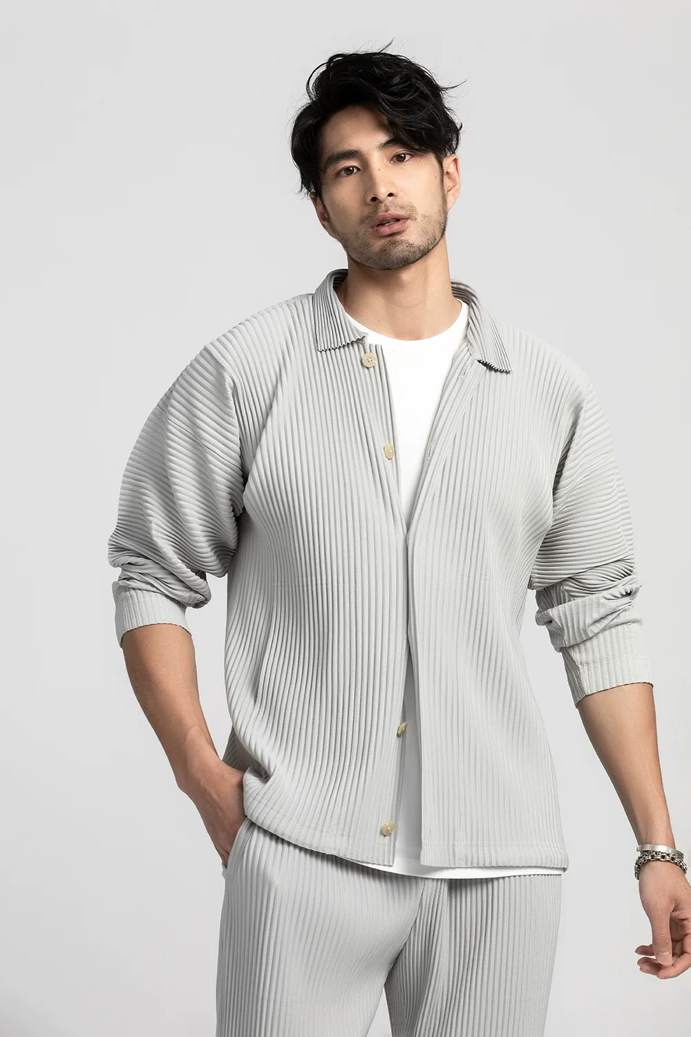 Miyake Pleated Shirt Lapel Shirt Black Long Sleeve T Shirt For Men Casual Coat Japanese Streetwear Men Cardigan Button Up Shirt