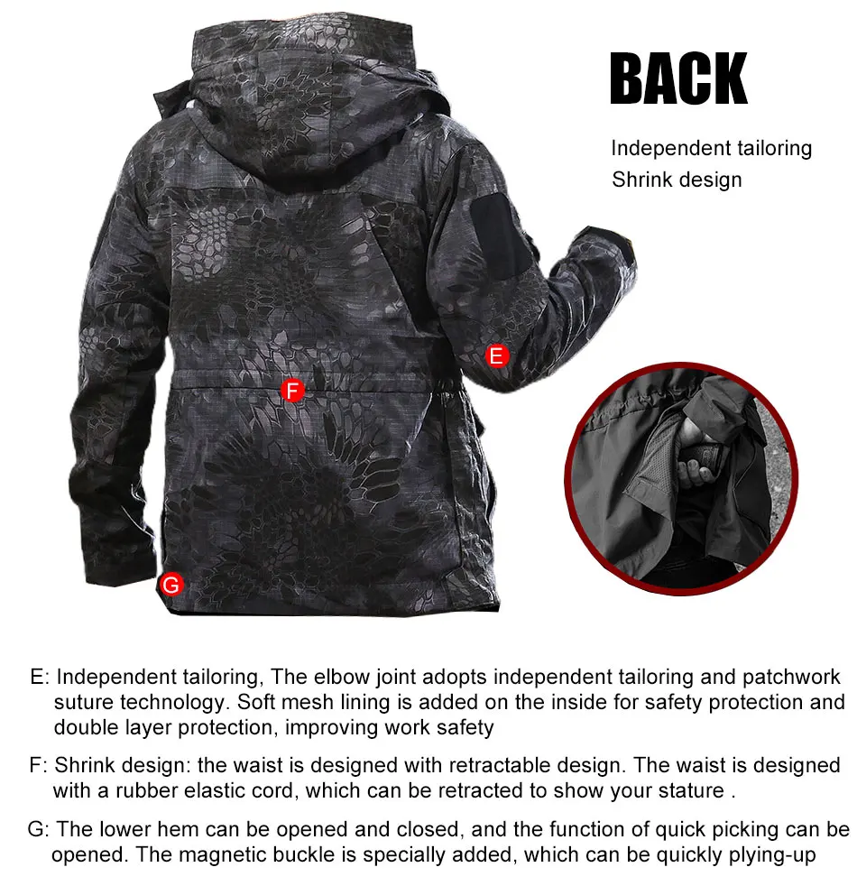 KIICEILING M65 Multicam Tactical Jackets For Men Waterproof Windbreakers Male Camouflage Motorcycle Parka Trench Coat Women
