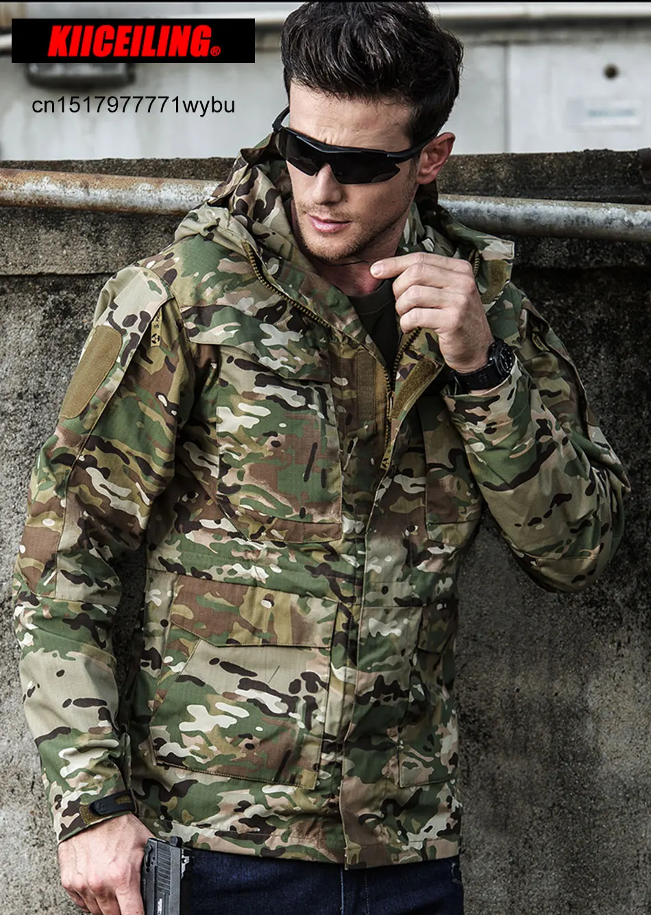 KIICEILING M65 Multicam Tactical Jackets For Men Waterproof Windbreakers Male Camouflage Motorcycle Parka Trench Coat Women