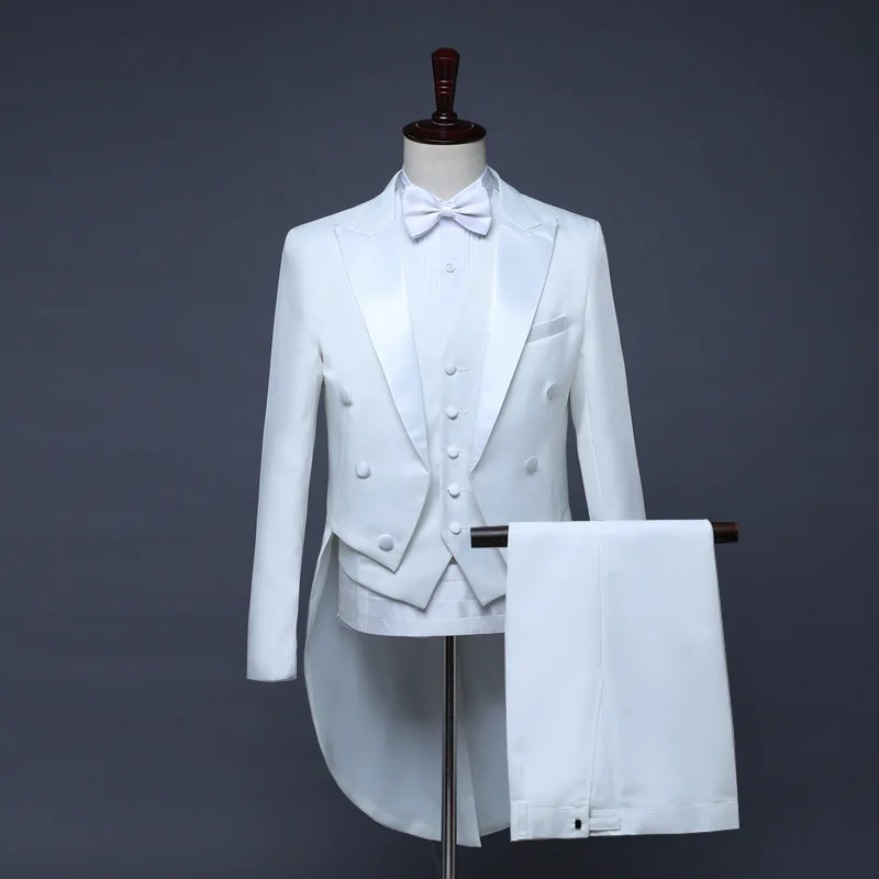 2026 New Men's Black Tuxedo Tailcoat Formal Dress Two-Piece Suit, White Party Wedding Jacket and Pants