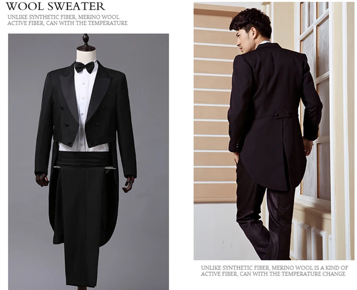 2026 New Men's Black Tuxedo Tailcoat Formal Dress Two-Piece Suit, White Party Wedding Jacket and Pants