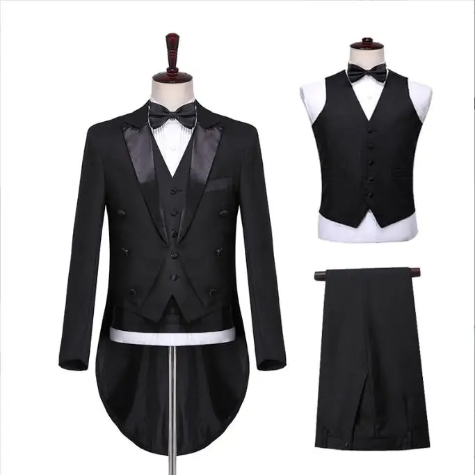 2026 New Men's Black Tuxedo Tailcoat Formal Dress Two-Piece Suit, White Party Wedding Jacket and Pants