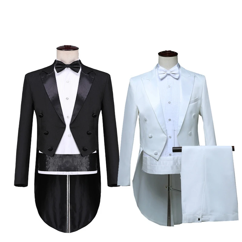 2026 New Men's Black Tuxedo Tailcoat Formal Dress Two-Piece Suit, White Party Wedding Jacket and Pants