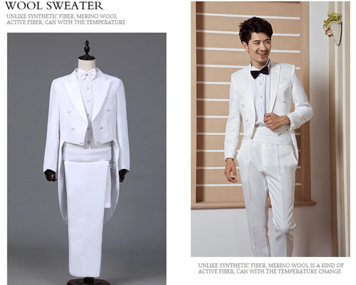 2026 New Men's Black Tuxedo Tailcoat Formal Dress Two-Piece Suit, White Party Wedding Jacket and Pants