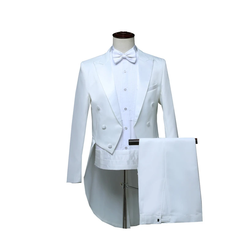 2026 New Men's Black Tuxedo Tailcoat Formal Dress Two-Piece Suit, White Party Wedding Jacket and Pants