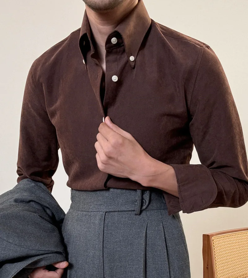 2024 Spring Men Long Sleeve Solid Color Shirt Business Slim Fit Office Men Dress Shirt Social Club Outfits Camiseta Masculina