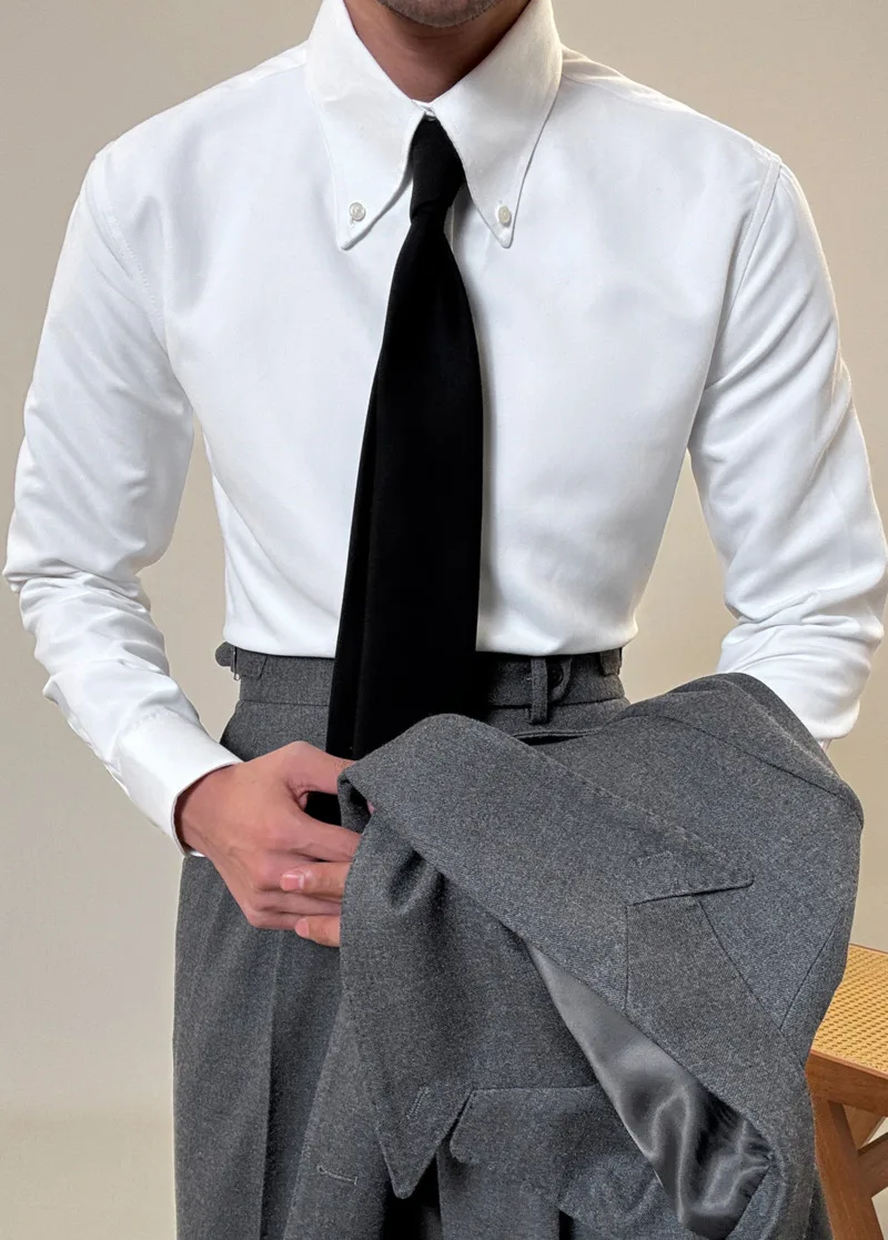 2024 Spring Men Long Sleeve Solid Color Shirt Business Slim Fit Office Men Dress Shirt Social Club Outfits Camiseta Masculina