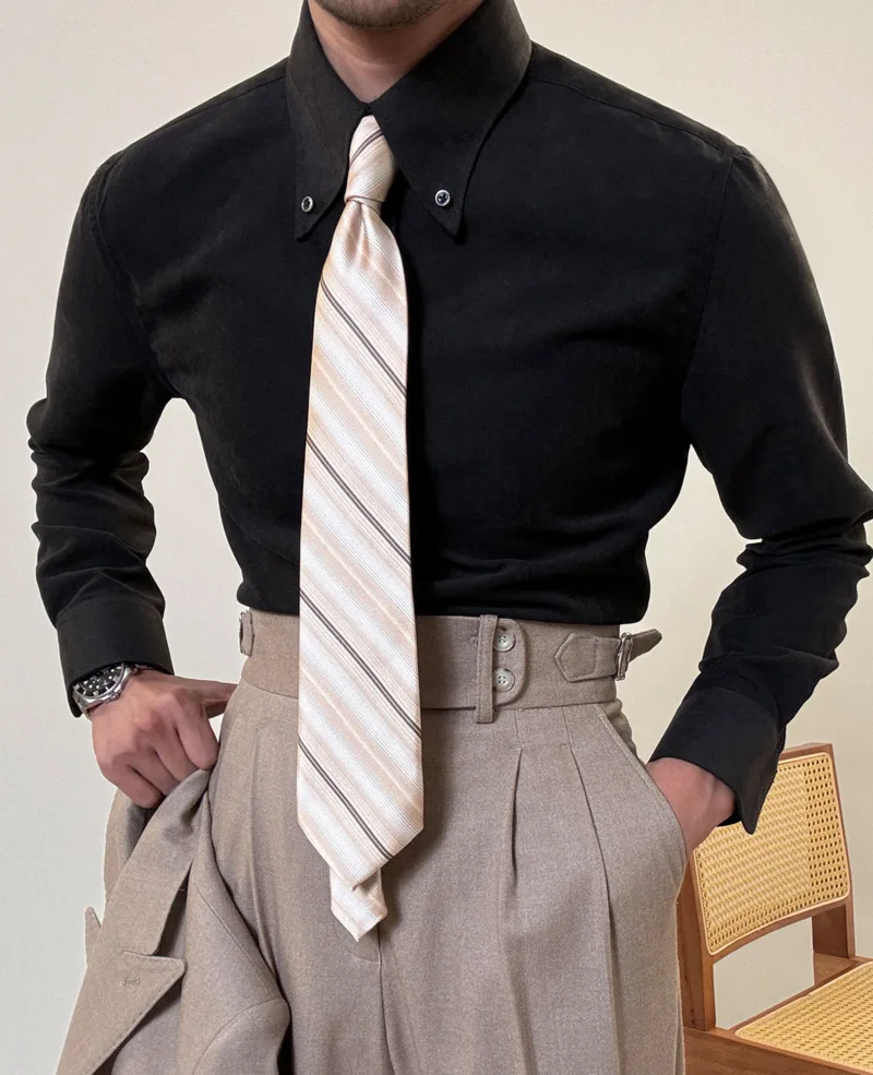2024 Spring Men Long Sleeve Solid Color Shirt Business Slim Fit Office Men Dress Shirt Social Club Outfits Camiseta Masculina