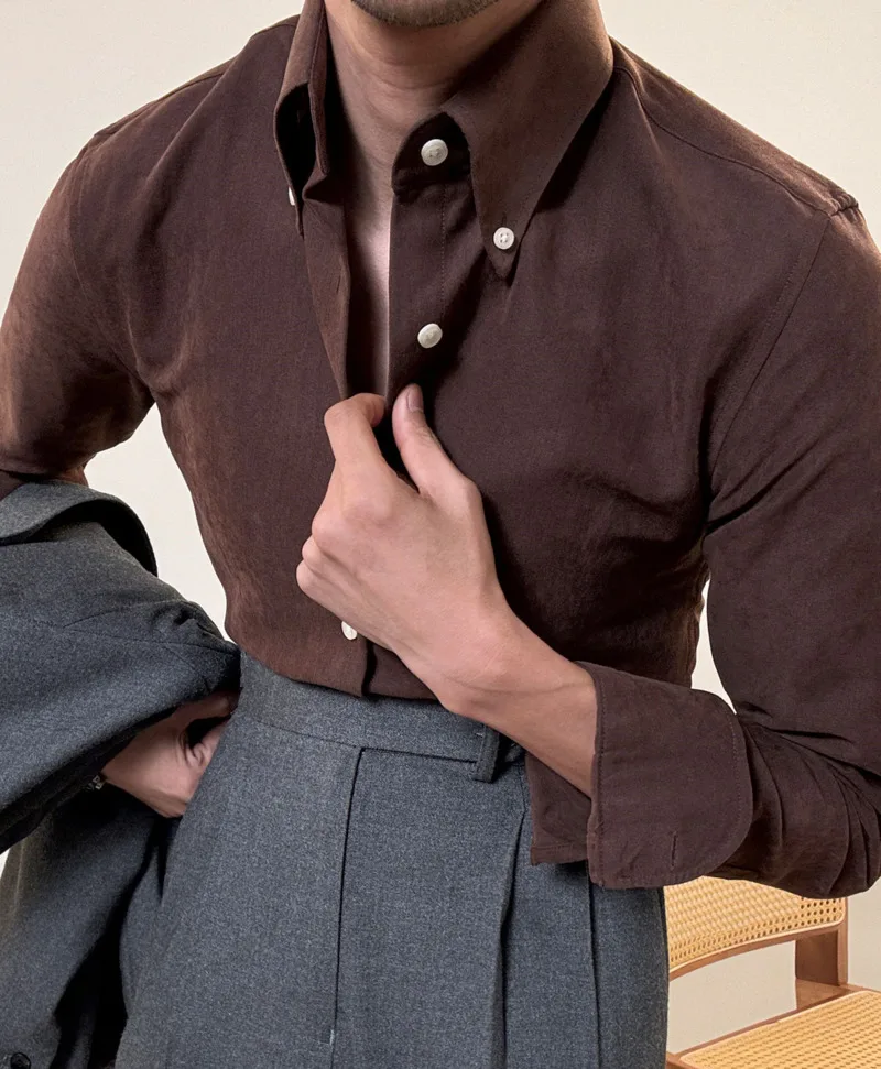 2024 Spring Men Long Sleeve Solid Color Shirt Business Slim Fit Office Men Dress Shirt Social Club Outfits Camiseta Masculina